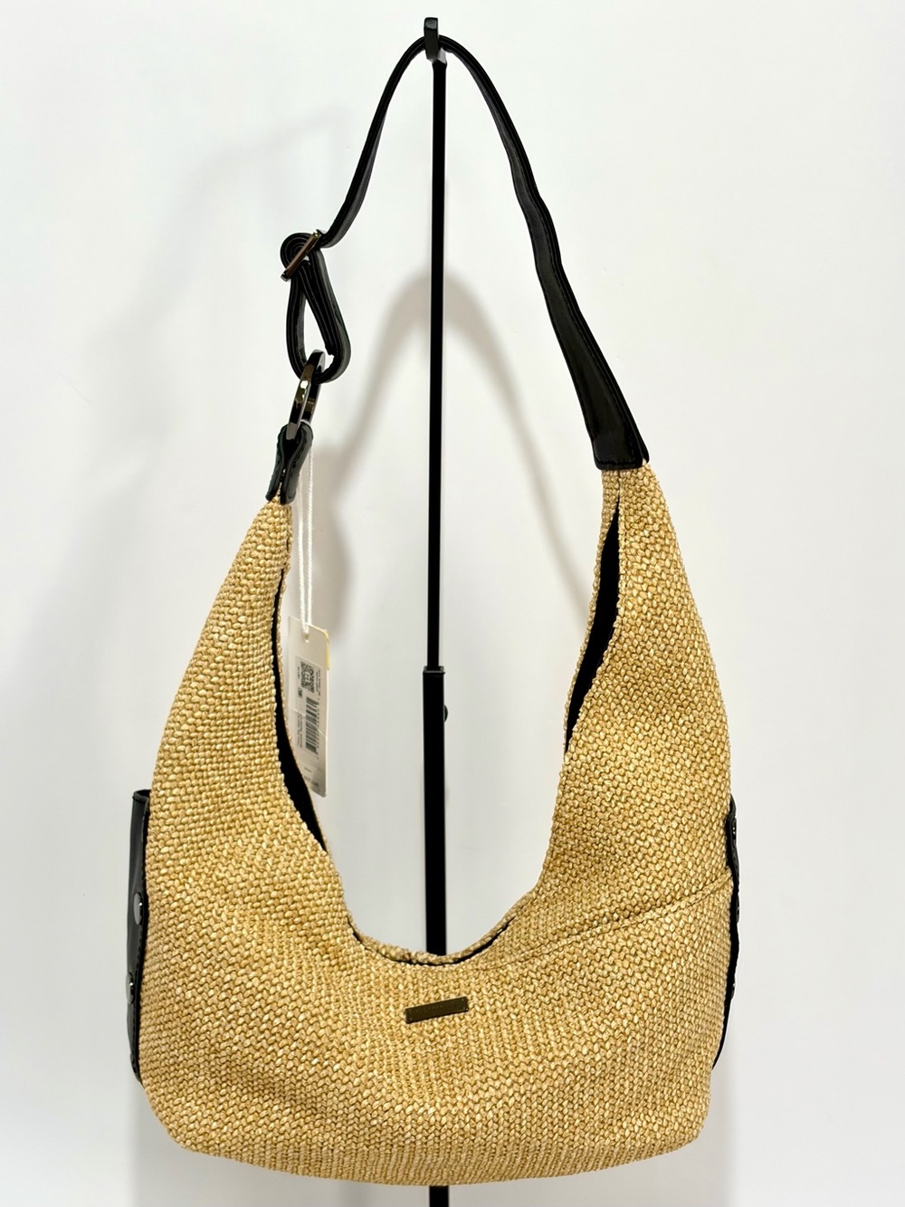 Hammitt Tom Zip Medium Hobo Shoulder Bag In Noir Smooth Raffia/Gunmetal/NWT - Picture 4 of 14
